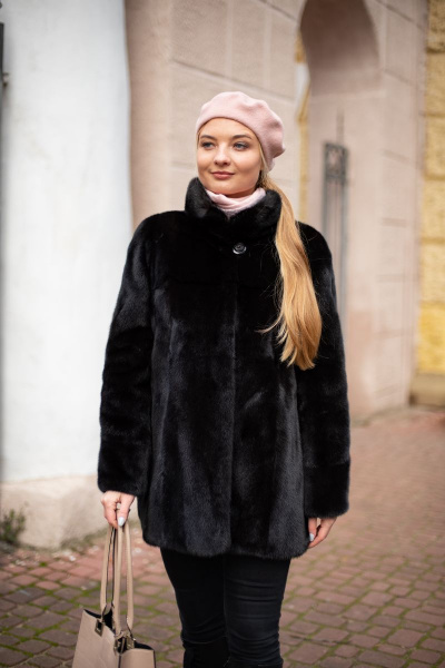 Полупальто из норки с фигурными разрезами Мехофф Агата80.223-120 темно-коричневый - фото 3