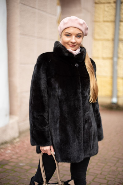 Полупальто из норки с фигурными разрезами Мехофф Агата80.223-120 темно-коричневый - фото 2