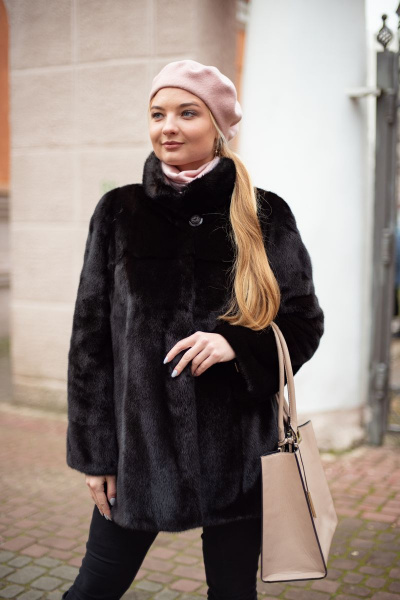 Полупальто из норки с фигурными разрезами Мехофф Агата80.223-120 темно-коричневый - фото 1