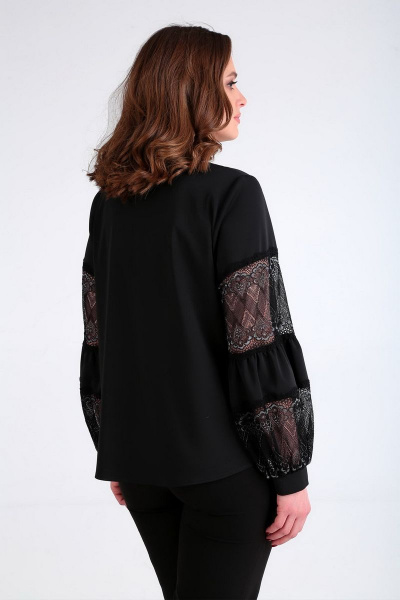 Романтическая блуза свободного кроя с кружевными рукавами Таир-Гранд 62370 черный - фото 5