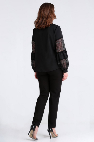 Романтическая блуза свободного кроя с кружевными рукавами Таир-Гранд 62370 черный - фото 4