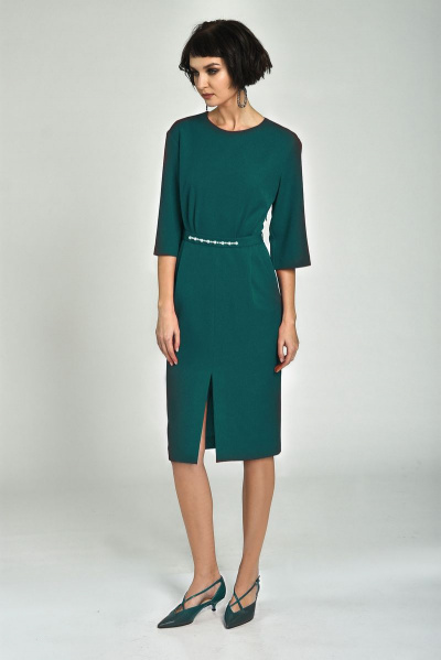 Платье деловое из текстиля, демисезонное Motif 1236 зеленый - фото 1