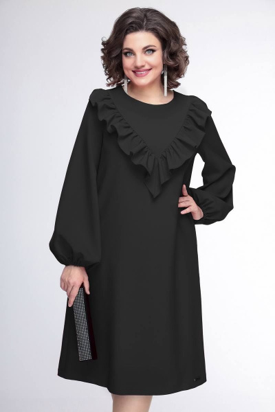 Нарядное платье из текстиля с кокеткой и воланом Swallow 440 черный - фото 1