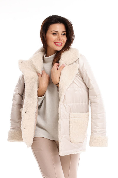 Бежевая демисезонная куртка прямого кроя с накладными карманами IUKONA 6029 лунный - фото 8
