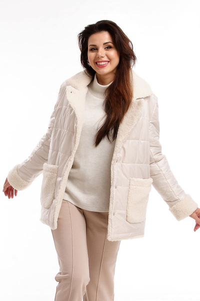 Бежевая демисезонная куртка прямого кроя с накладными карманами IUKONA 6029 лунный - фото 4