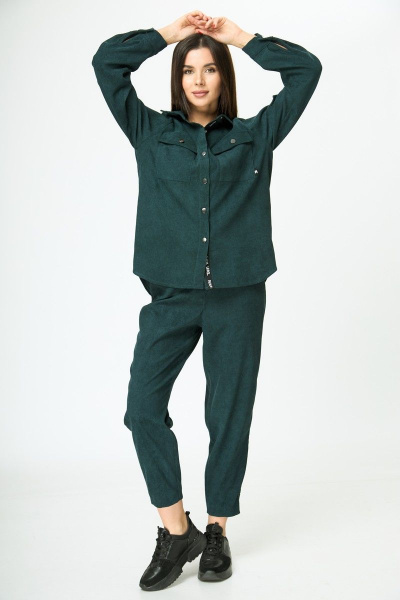 Рубашка вельветовая изумрудного цвета с карманами Anelli 934 бутылка - фото 4