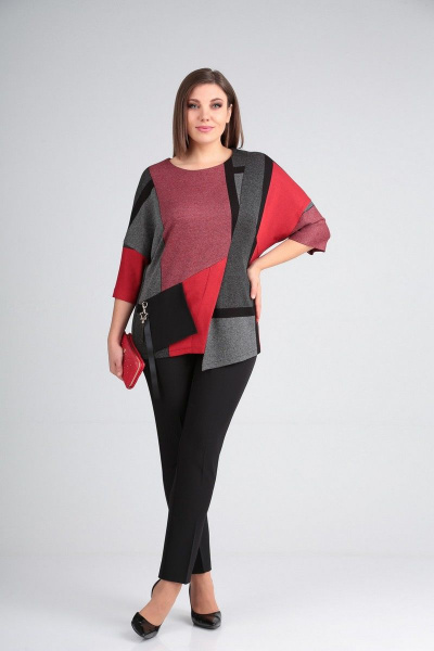 Демисезонный комплект из текстиля с асимметричным джемпером Grace for you 224/3 красный - фото 2
