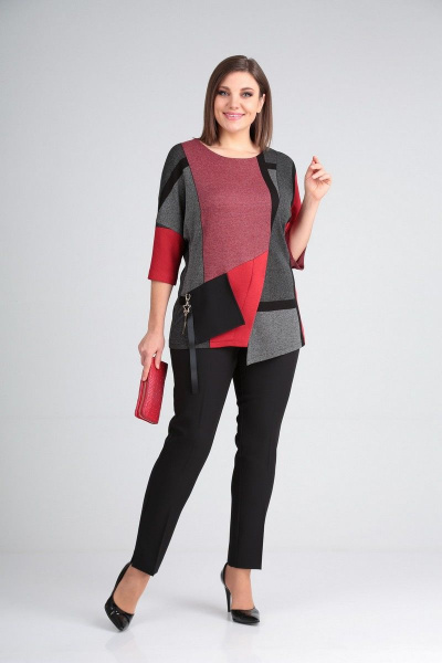 Демисезонный комплект из текстиля с асимметричным джемпером Grace for you 224/3 красный - фото 1