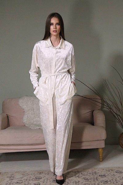 Демисезонные брюки и рубашка из бархата Motif 2133 белый - фото 2
