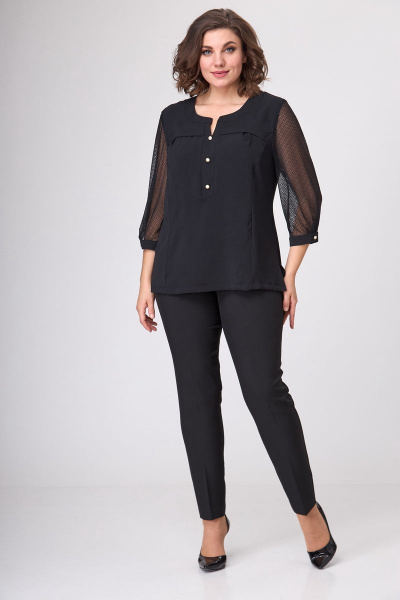 Нарядная женская блуза из вискозы с рукавом ¾ и сеткой Ga-Ta Style 1601/6 черный - фото 1