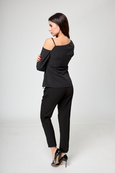 Черная блуза со запахом и завязками на одно плечо Anelli 1177 черный - фото 9