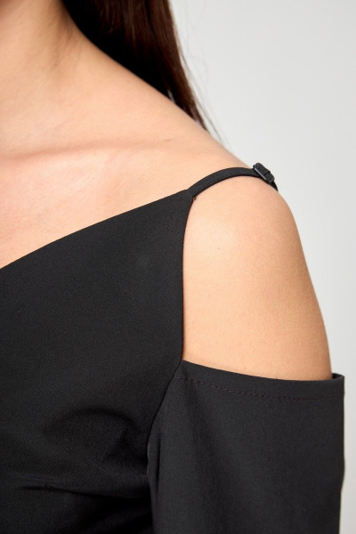 Черная блуза со запахом и завязками на одно плечо Anelli 1177 черный - фото 8