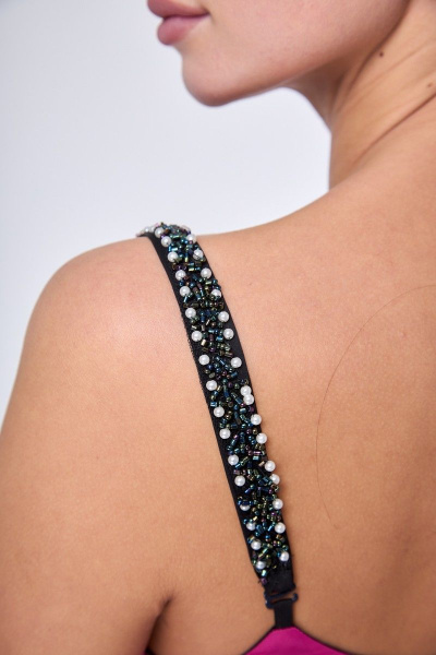 Платье с пайетками футляр с лодочным вырезом Anelli 1180 черный-фуксия - фото 8