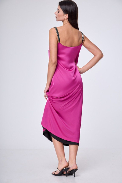 Платье с пайетками футляр с лодочным вырезом Anelli 1180 черный-фуксия - фото 7
