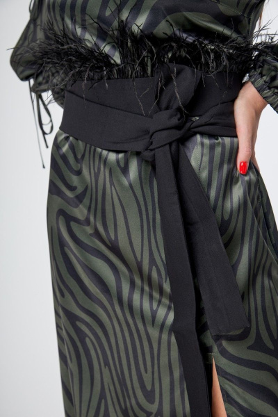 Зеленое длинное платье с разрезами и принтом для особых случаев Anelli 1212 зеленая_зебра - фото 13