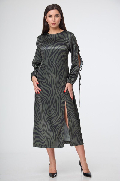 Зеленое длинное платье с разрезами и принтом для особых случаев Anelli 1212 зеленая_зебра - фото 8