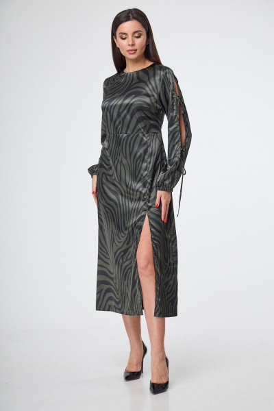 Зеленое длинное платье с разрезами и принтом для особых случаев Anelli 1212 зеленая_зебра - фото 7