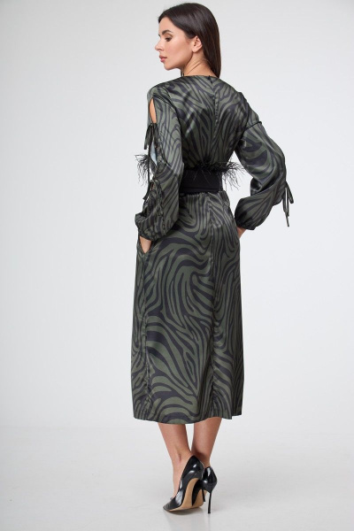 Зеленое длинное платье с разрезами и принтом для особых случаев Anelli 1212 зеленая_зебра - фото 6