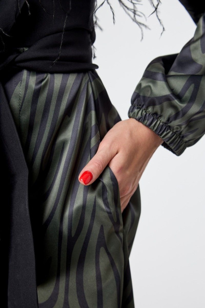 Зеленое длинное платье с разрезами и принтом для особых случаев Anelli 1212 зеленая_зебра - фото 5