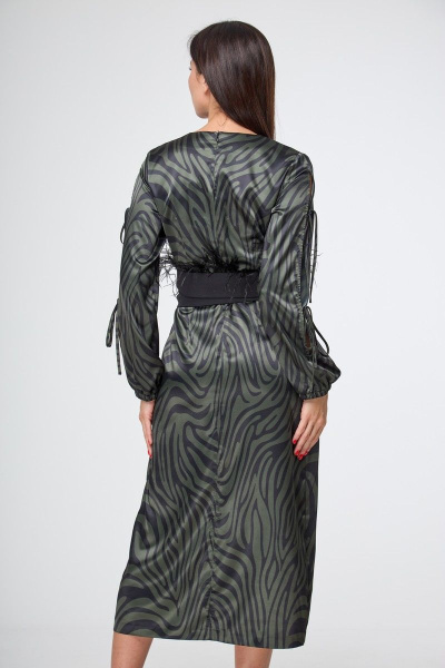Зеленое длинное платье с разрезами и принтом для особых случаев Anelli 1212 зеленая_зебра - фото 4