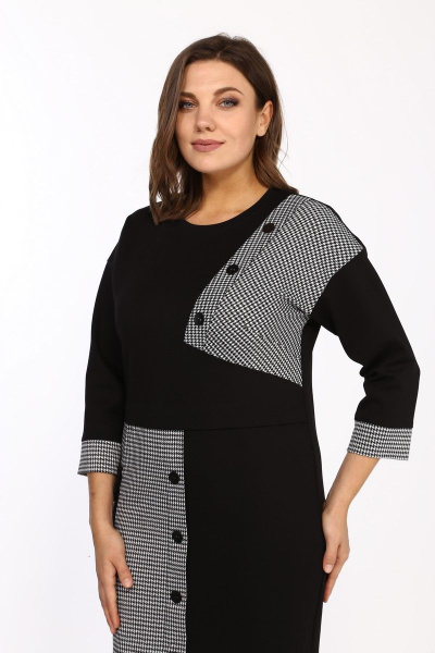 Платье прямое из трикотажа с карманами и отделочной деталью Lady Style Classic 2458 черный-серый - фото 2