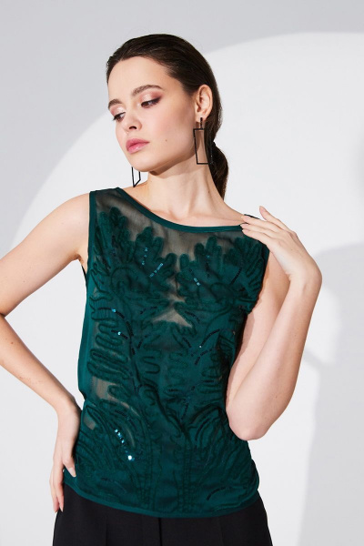 Нарядная блуза из шифона с вышивкой и пайетками DAVYDOV 6079 малахит - фото 1