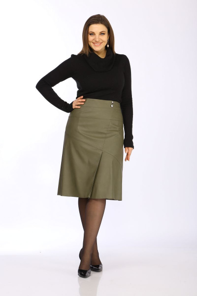 Юбка из экокожи А-силуэт на подкладке с молнией Klever 299 хаки - фото 1
