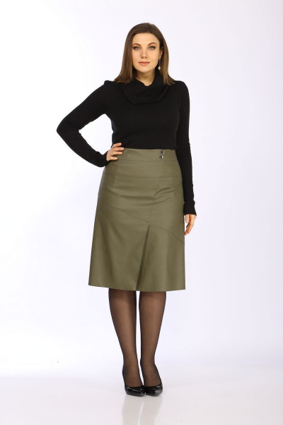 Юбка из экокожи А-силуэт на подкладке с молнией Klever 299 хаки - фото 3
