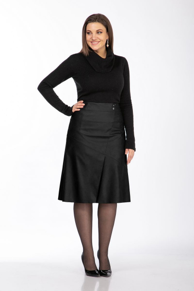 Юбка из экокожи черная с подкладом и шлицей Klever 299 черный - фото 3