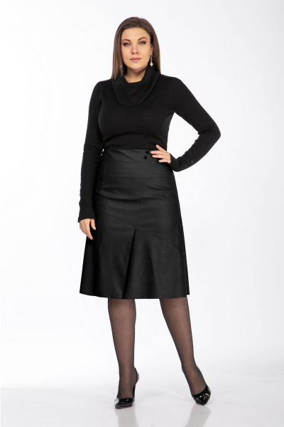 Юбка из экокожи черная с подкладом и шлицей Klever 299 черный - фото 2