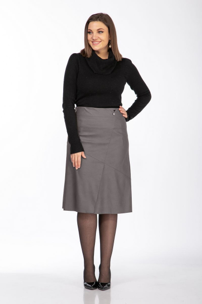 Юбка из экокожи с А-силуэтом и потайной молнией Klever 299 серый - фото 3