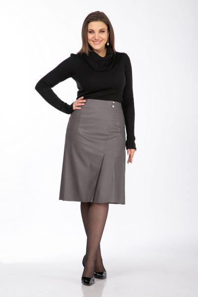 Юбка из экокожи с А-силуэтом и потайной молнией Klever 299 серый - фото 1