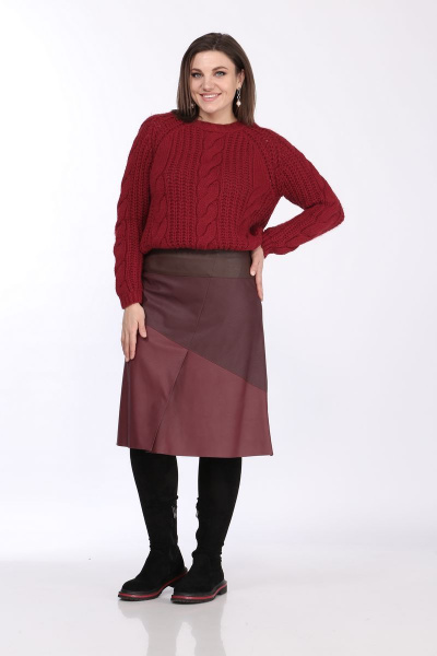 Юбка из эко-кожи А-силуэта с потайной молнией Klever 299 бордо+коричневый - фото 9