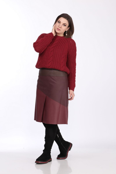 Юбка из эко-кожи А-силуэта с потайной молнией Klever 299 бордо+коричневый - фото 8