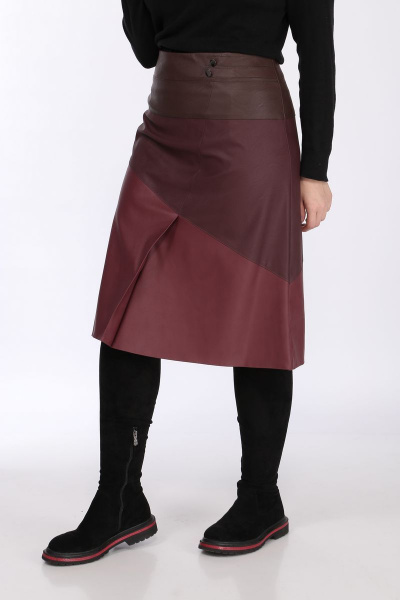 Юбка из эко-кожи А-силуэта с потайной молнией Klever 299 бордо+коричневый - фото 7