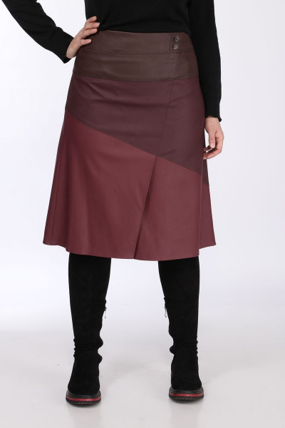 Юбка из эко-кожи А-силуэта с потайной молнией Klever 299 бордо+коричневый - фото 6