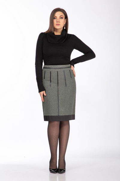 Юбка классическая из шерстяного текстиля с шлицей Klever 401 темно-серый - фото 1