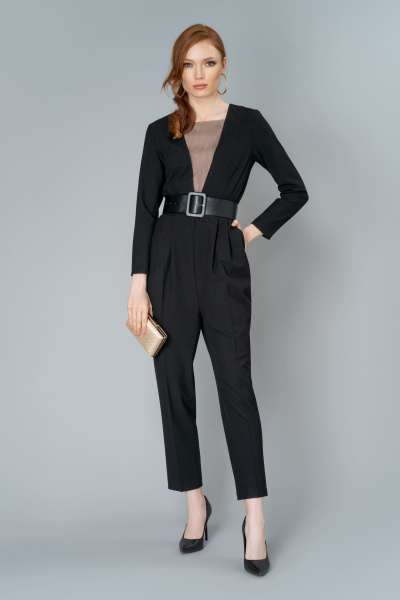 Комбинезон на каждый день из текстиля с длинным рукавом Elema 3К-10585-2-170 чёрный - фото 1