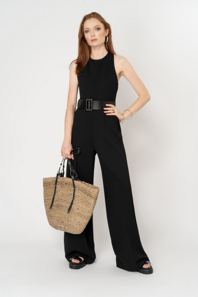 Летний комбинезон из вискозы и текстиля на каждый день Elema 3К-11726-1-164 чёрный - фото 1