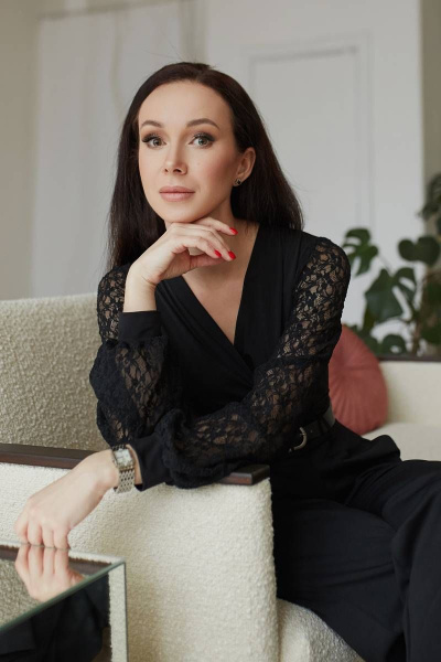 Блузка-боди из кружева и трикотажа с длинными рукавами Legend Style B-033 - фото 7