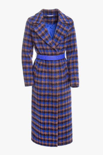 Синее зимнее пальто из пальтовой ткани и шерсти Elema 6-11975-1-170 клетка - фото 4