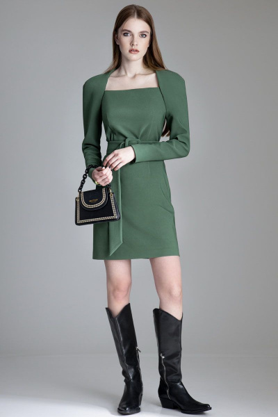 Зеленое приталенное платье с отрезной линией талии Орхидея 1132 зеленый - фото 3