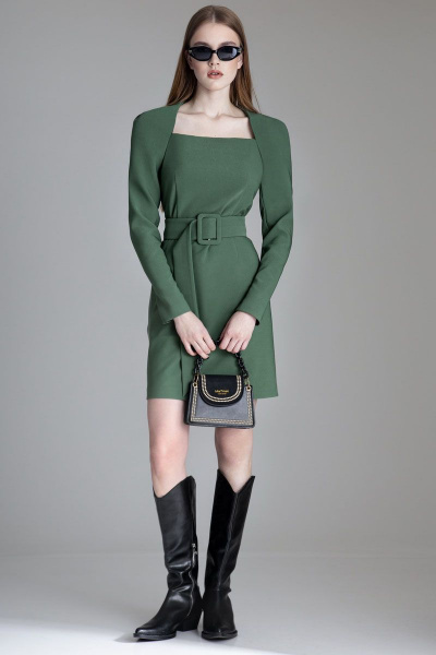 Зеленое приталенное платье с отрезной линией талии Орхидея 1132 зеленый - фото 2