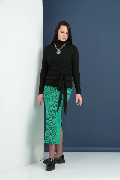 Джемпер, жилет, юбка Ma Vie М592 черный/зеленый - фото 4