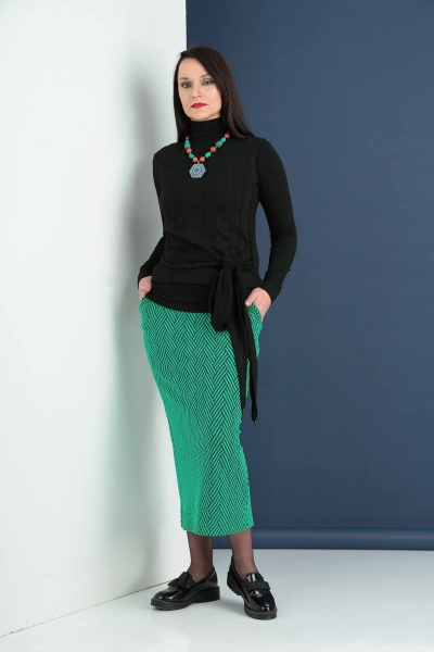 Джемпер, жилет, юбка Ma Vie М592 черный/зеленый - фото 3