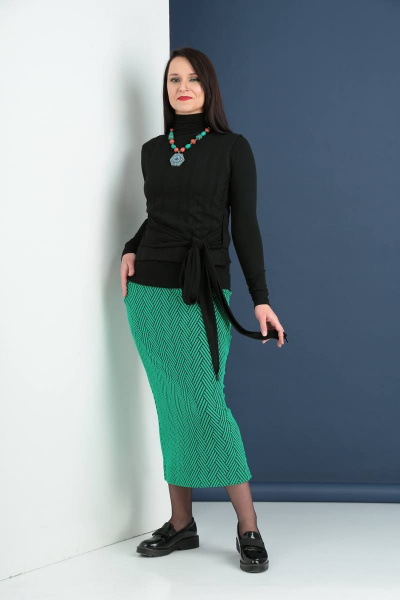 Джемпер, жилет, юбка Ma Vie М592 черный/зеленый - фото 1