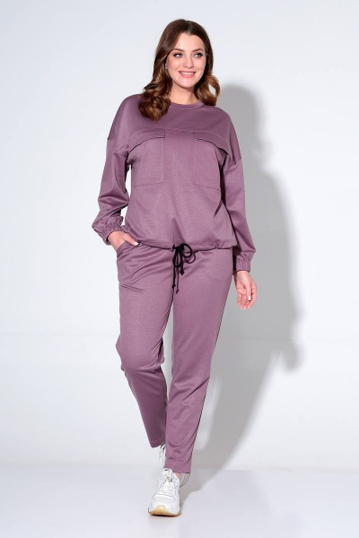 Костюм джемпер и брюки с декоративным шнуром спортивный Liona Style 822 лиловый - фото 1