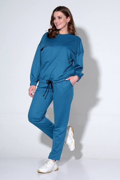 Костюм джемпер и брюки с накладными карманами спортивный Liona Style 822 синий - фото 1