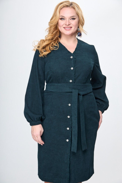 Платье из вельвета полуприлегающее с бахромой и поясом Anelli 1167 бутылка - фото 3