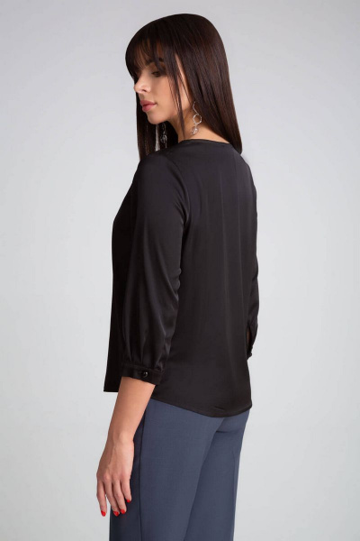 Черная блуза из шелка с рукавами 3/4 и застежкой на пуговицы IVARI 417 черный - фото 5